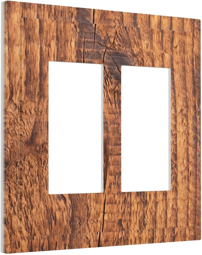 Brown Wood Grain Rustic Natural Burl Print Decorative Outlet Covers 2 Gang Double GFCI Rocker Electrical Wall Panels Light Switch Cover Plate for Farmhouse Home Decor