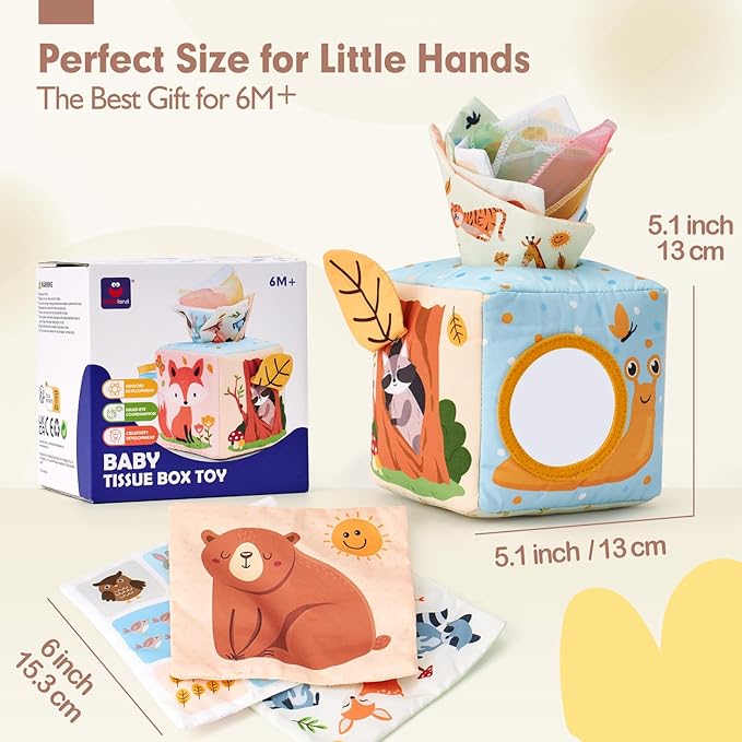 hahaland Baby Tissue Box Toy - Baby Toys 6-12 Months Montessori Toys for 6 Month Old Must Haves - Babies Boy Girl Gifts 6 7 8 9 10 12 Month Old Sensory Pulling Play Scarf Toys 1 Year Old Birthday Gift