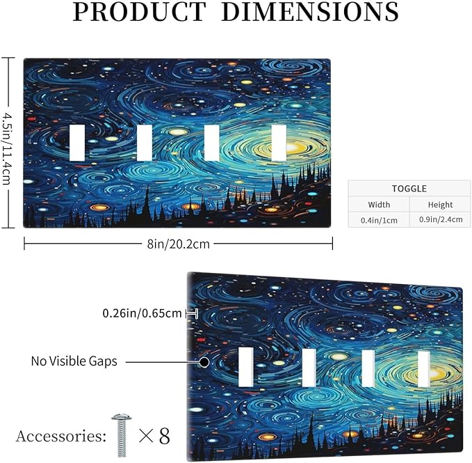 Light Switch Cover Plate Abstract Starry Night Style 4 Gang Quad Toggle Wall Plate Electrical Outlet Cover Decorative Switch Plate Covers for Home living Room Decor