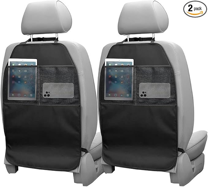 2PCS Back Seat Protector for Car, Extra Large Kick Mat Seat Back Cover with 2 Storage Pockets, Automotive Backseat Organizer Waterproof Protective Cover for Kids Pets