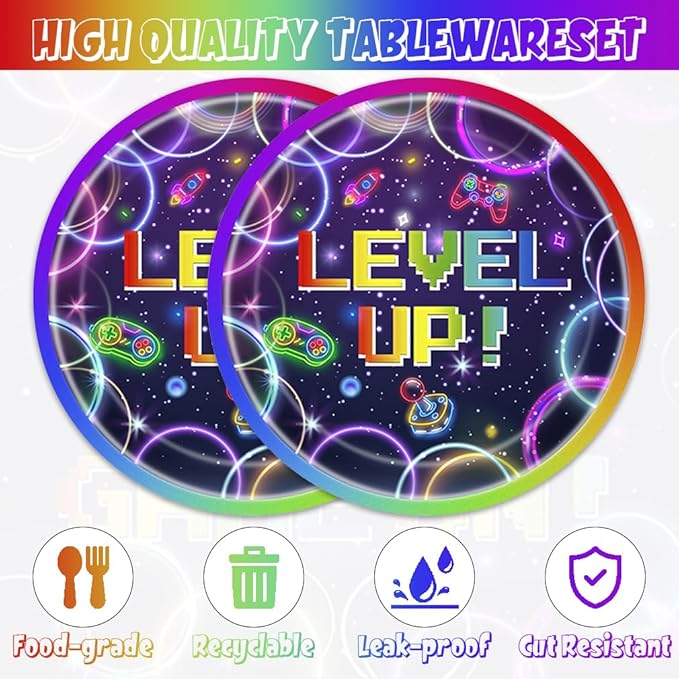 40pcs Video Game Party Supplies Video Game Plates and Napkins for Kids Boys Girls Neon Video Game On Birthday Party Favors Supplies