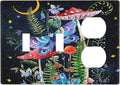 Hippie Mushroom Boho Starry Moon Night Stars Butterfly 3 Gang Combination 2 Toggle 1 Duplex Receptacle Light Switch Wall Plates and Outlet Cover Triple Device Combo Two Toggle One Receptacle Cover