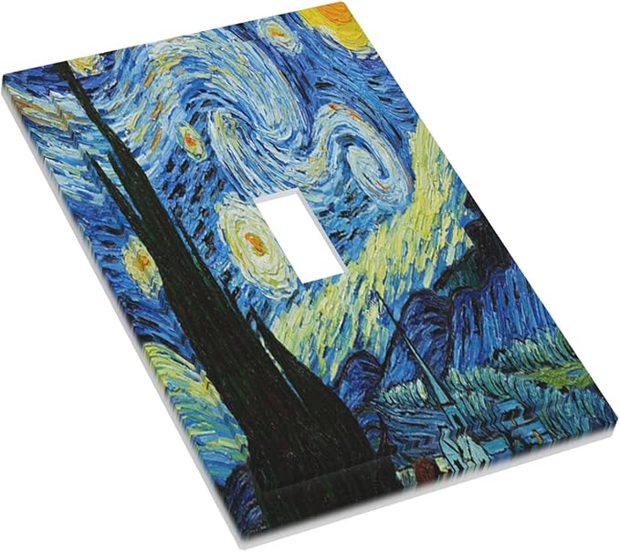 Van Gogh The Starry Night 1-Gang Toggle Light Switch Plate, Post-Impressionist Masterpiece Swirling Night Sky Decorative Wall Plate for Living Room Decor