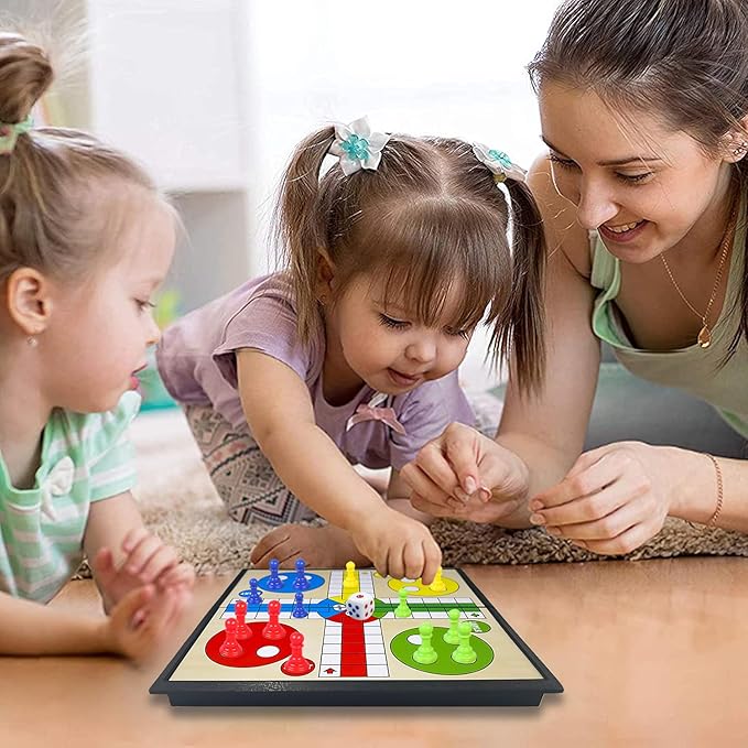 KIDAMI Mini Magnetic Ludo Travel Board Game Set, Folding Design and Light-Weight, Gift for Kids Toddlers (7.64 × 7.64 inches)