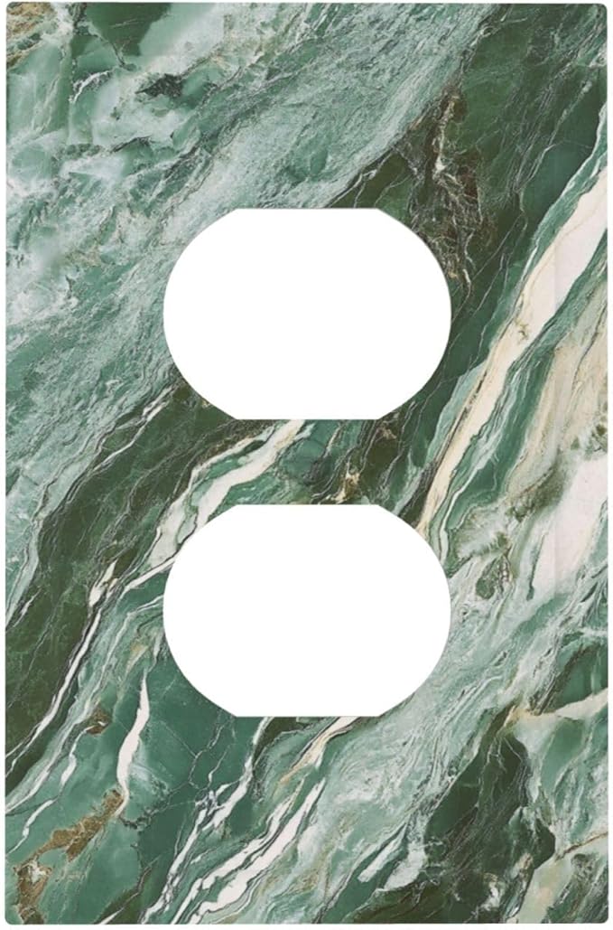 Decorative Outlet Covers with Modern Luxury Green Marble Texture Design 1 Gang Duplex Light Switch Cover Plate Unique Wall Plates Switchplate Cover for Kitchen Bathroom Decor