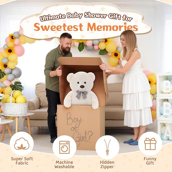 MorisMos Large White Teddy Bear, 39 Inch Big Teddy Bear Plush, Soft Giant Bears for Girls Girlfriend, Birthday, Baby Shower