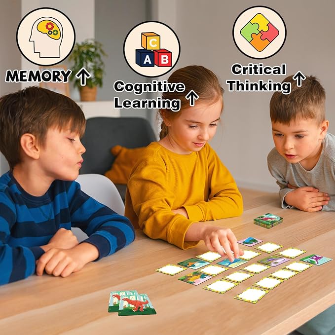 zheyistep 100 PCS Dinosaur Matching Game for Kids Toddlers Memory Game, Toddler Match Dinosaur Games Concentration Card Game for Boys Girls Preschool Learning Activities