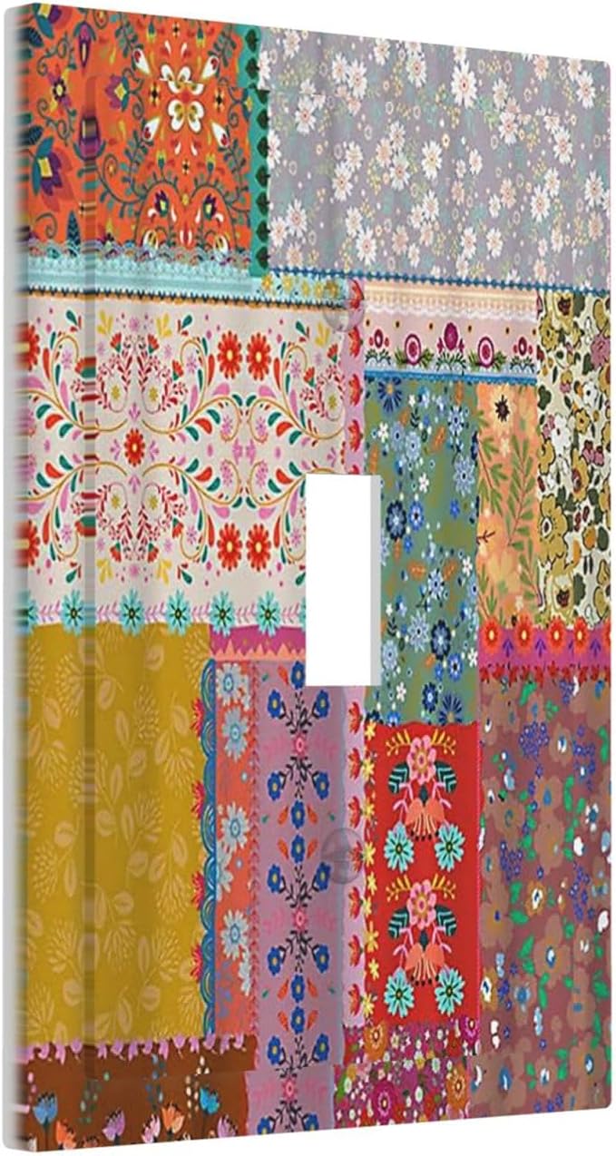 Light Switch Cover Boho Patchwork Bohemian Stitching Colorful Floral 1 Gang Wall Plate Cover Single Toggle Outlet Covers Decorative Switchplate Electrical Faceplate for Bathroom Home Decor