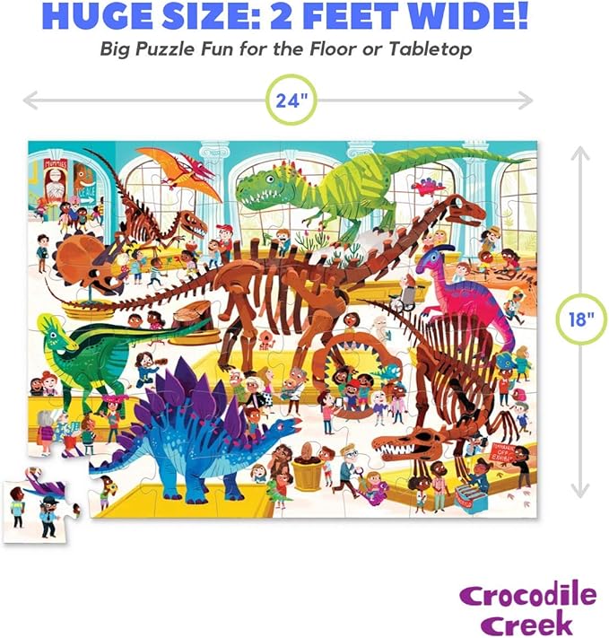 Crocodile Creek Above + Below 48-Piece Jigsaw Floor Puzzle - Fun Floor Puzzles for Kids Ages 4-8 - Day at The Dinosaur Museum - 18 x 24 inches Finished