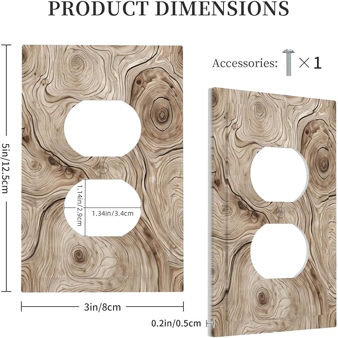 Tree Annual Rings Burl Texture Brown Wood Grain Print Outlet Covers 1 Gang Duplex Light Switch Cover Decorative Switch Plates Electrical Receptacle Faceplate Wall Plate for Farmhouse Bedroom Decor