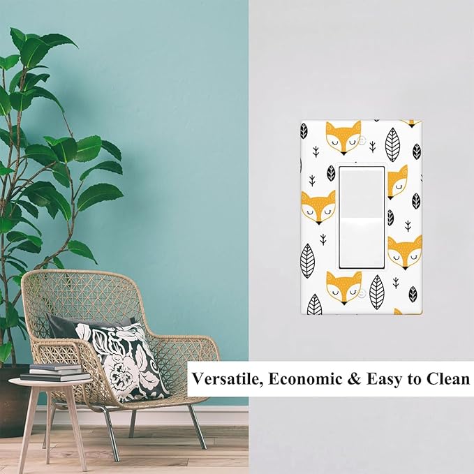 Boho Fox Cartoon Single Rocker Switch Plate Woodland Fox Nursery Decorator Rocker Wall Plate 1 Gang Lightswitch Cover Home Decorative Office