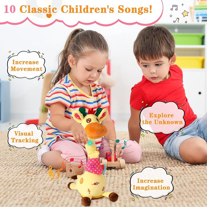 Dancing Giraffe Toy Stuffed Animal Toddlers Gifts for Baby Toys Singing Song Toddlers Toy Repeats What You Say Glowing Musical Toy for Baby Birthday Gift Groovy Giraffe Toy
