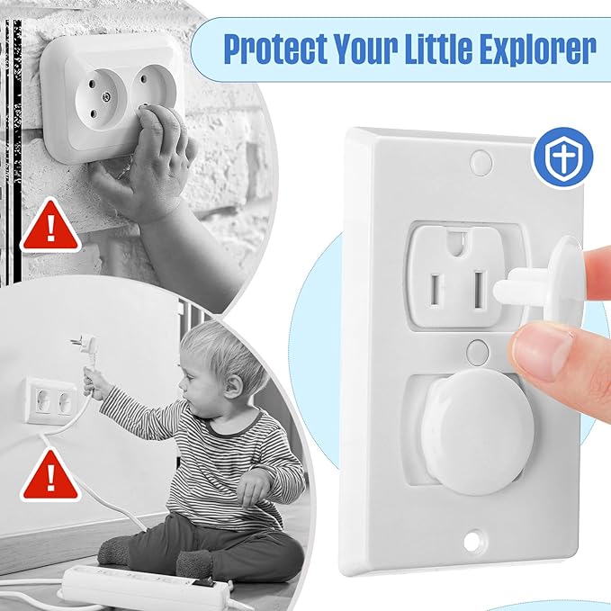 Thyle 200 Pcs Baby Proofing Outlet Covers Bulk Improved Grip Socket Guards for Child Safety Standard Universal Electrical Plug Protectors for Home Office Daycare (White)