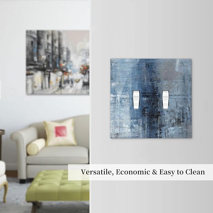 Outlet Covers Navy Blue Gray Abstract Ink Painting 1 Gang Duplex Light Switch Cover Plate Decorative Wall Plates Electrical Switchplate Receptacle for Bathroom Bedroom Decor（2 Pack）