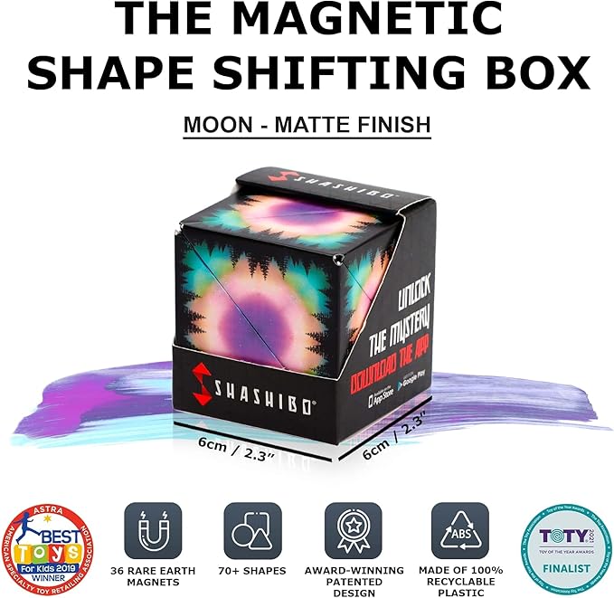 Shashibo Shape Shifting Box - Award-Winning STEM Fidget Toy with Ultra Strong Magnets - Puzzle Cube Transforms Into 100+ Shapes, Perfect Sensory Gift for Kids, Teens, and Adults (Moon)