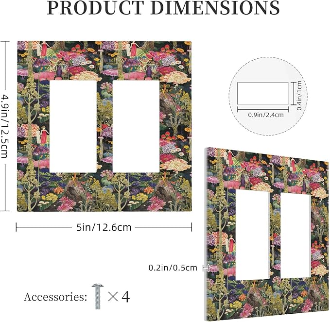 Dreamy Tropical Rainforest Colorful Mushroom Wildflower Decorative Outlet Covers 2 Gang Double GFCI Rocker Electrical Wall Panels Light Switch Cover Plate for Farmhouse Kids Room Decor