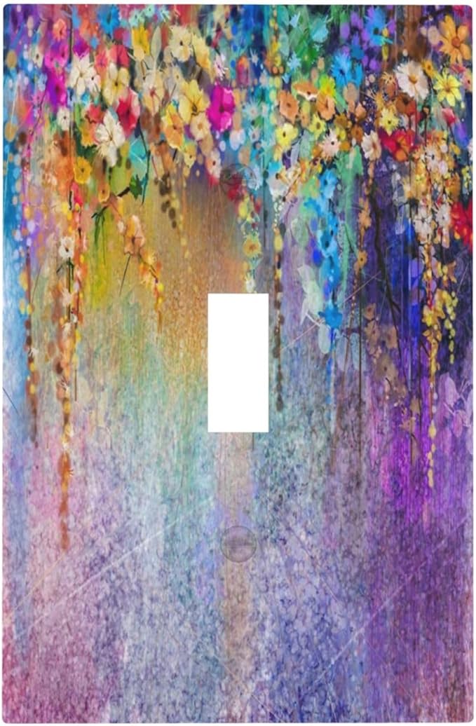 Colorful Floral Watercolor Flower 1 Gang Light Switch Cover Decorative Purple Single Toggle Wall Plate Switchcovers Electrical Switchplate Home Decor for Farmhouse Living Room Bedroom Decorate