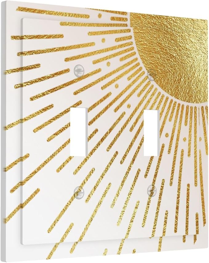 Mid Century Boho Gold Sun Abstract Sunrise Decorative Switch Plates 2 Gang Double Toggle Outlet Light Switch Cover Wall Plate Electrical Faceplate for Kids Room Home Decor