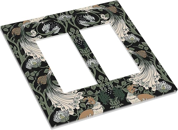 Decorative Outlet Covers William Morris Vintage Floral Plants And Birds 2 Gang Double GFCI Rocker Electrical Wall Panels Light Switch Cover Plate for Bedroom Home Decor