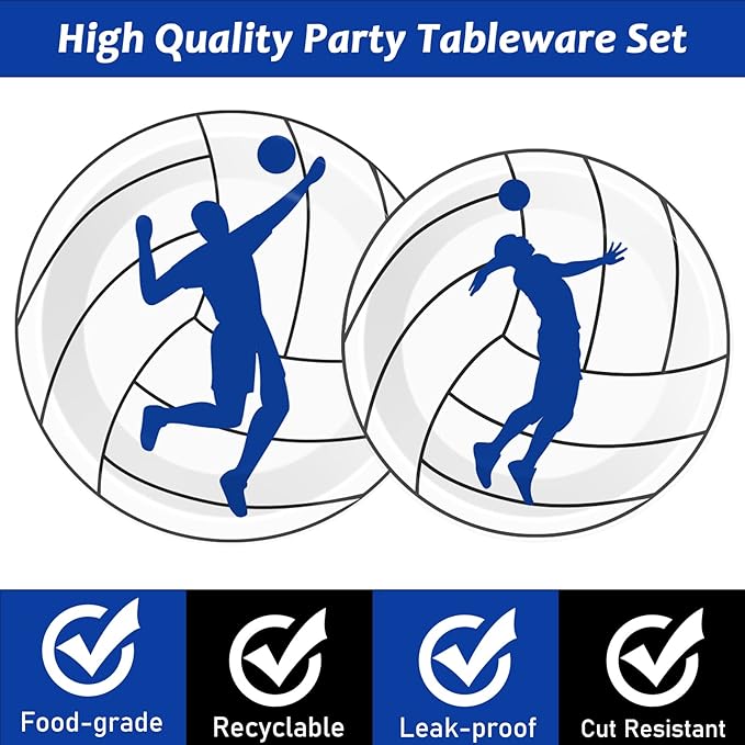 Wiooffen 96 Pcs Volleyball Party Plates Napkins Tableware Set Volleyball Birthday Supplies Disposable Dinnerware Sports Theme Party Decoration Favors for Baby Shower, 24 Guests