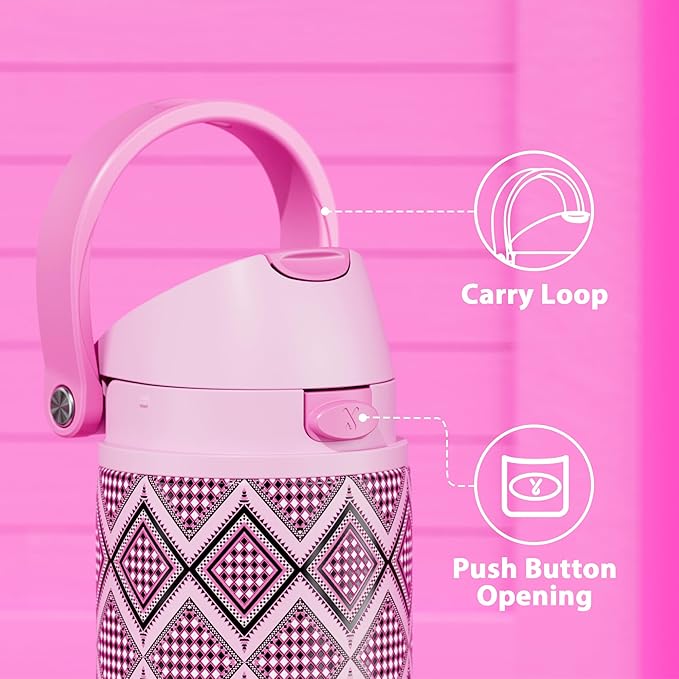 24 oz Insulated Water Bottle with Straw: Meoky Stainless Steel Metal Water Bottle with 2-in-1 Lid - Leak Proof, Cold for 24 Hours, Fits in Car Cup Holder, BPA-Free for Gym Travel Sports, Candy Knit