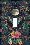 Decorative Light Switch Cover Plate Bohemian Moon Butterfly Floral 1 Gang Single Toggle Wall Plate Electrical Outlet Covers Decorate Switch Plate Cover for Bedroom Cabin Decor