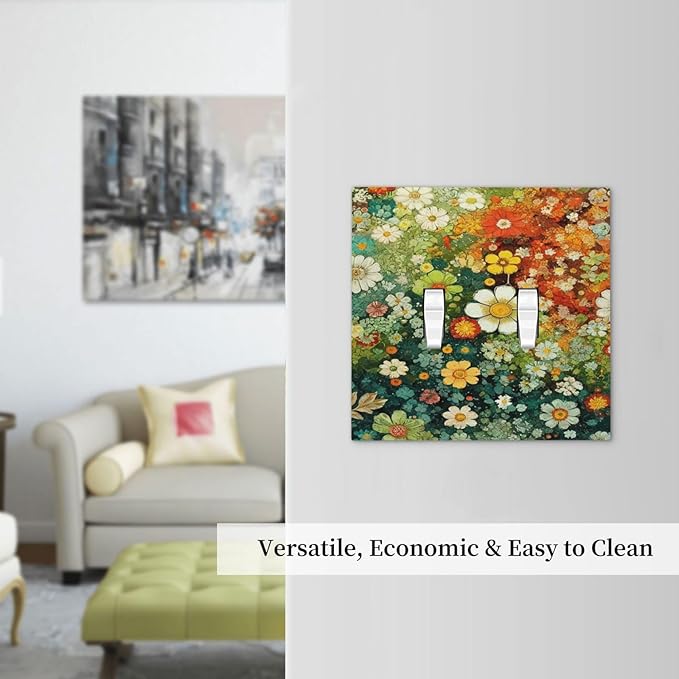 Light Switch Cover Plate Colorful Flowers Green Plants Meadow Floral 2 Gang Double Toggle Decorative Switch Plates Wall Plates Electrical Faceplate for Bathroom Bedroom Decor