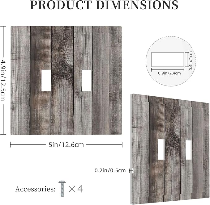 Decorative Switch Plates Vintage Brown Gray Wood Texture 2 Gang Double Toggle Outlet Light Switch Cover Wall Plate Electrical Faceplate For Farmhouse Cabin Decor