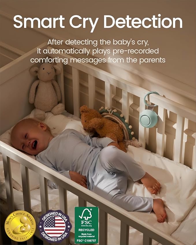 CHICWAY 2026 Mom's Choice Awards, Portable Sound Machine for Baby Adult, AI Cry Detection, 18 Soothing Sound, Bluetooth Rechargeable White Noise Machine for Home Office Travel, Nursery Light, Green