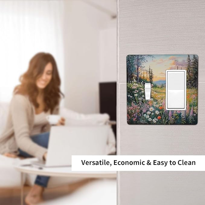 Outlet Covers Floral Landscape Rustic Nature Wildflower 1 Toggle 1 Rocker Combination Decorative Wall Plate Electrical Switch Plates Light Switch Cover Plate For Bed Room Living Room Decor