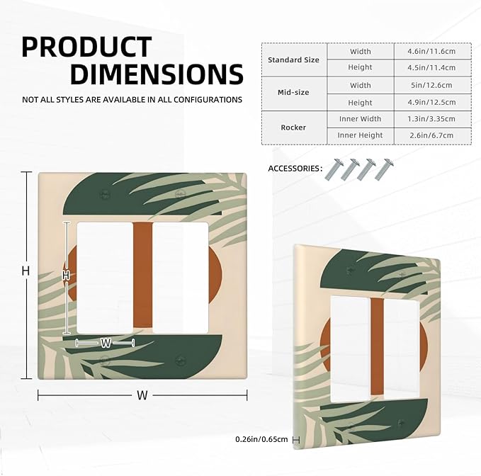 Outlet Covers Vintage Boho Sun Leaf 1 Gang Duplex Light Switch Cover Plate Decorative Wall Plates Electrical Switchplate Receptacle for Bathroom Bedroom Decor（2 Pack）