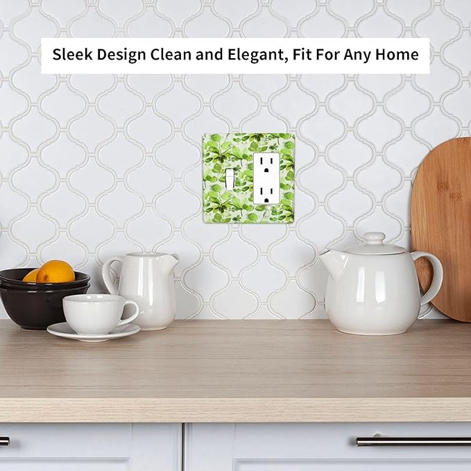 Green Leaves Spring Plant Floral Outlet Covers 1 Toggle 1 Rocker Combination Decorative Wall Plate Electrical Switch Plates Light Switch Cover Plate for Bed Room Living Room Decor