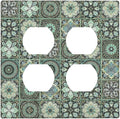 Moroccan Mandala Tile Floral Talavera Tiles Outlet Covers 2 Gang Double Duplex Decorative Light Switch Covers Electrical Wallplates Socket Faceplate for Bathroom Kitchen Decor