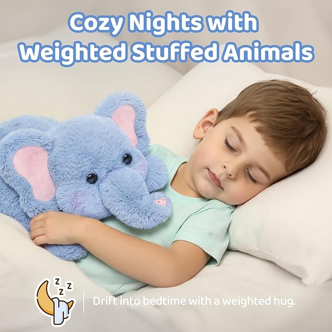 Mewaii Weighted Stuffed Animals with Microwavable Heating Pad - 5 lbs Adjustable, Heatable & Coolable Elephant Plush for Realistic Hug, Removable Inner Pad, Perfect Plush Gift for Kids (23 Inch)