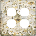 Vintage Letter Paper Wildflowers Dragonfly Daisy Floral Outlet Covers 2 Gang Double Duplex Decorative Light Switch Covers Electrical Wallplates Socket Faceplate for Farmhouse Bedroom Decor