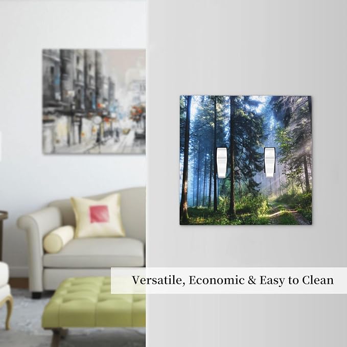 Green Landscape Forest Tree 2 Gang Double Toggle Light Switch Cover Electric Wall Plate Electrical Faceplate for Bathroom Home Living Room Jumbo Size Decor