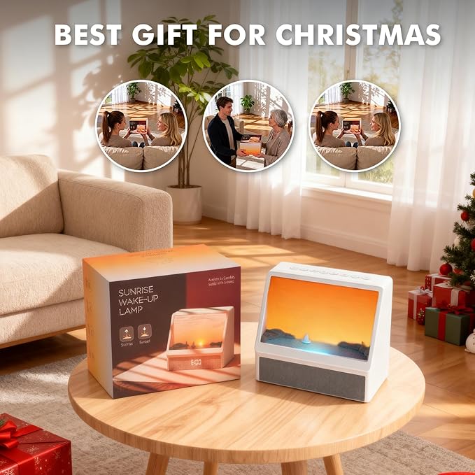 Flymiro Sunrise Alarm Clock, White Noise Machine Lamp, Wake Up Light with 12 Sounds, Sleep Aid,Dimmable Clock for Adults Kids Bedroom,Bluetooth Speaker