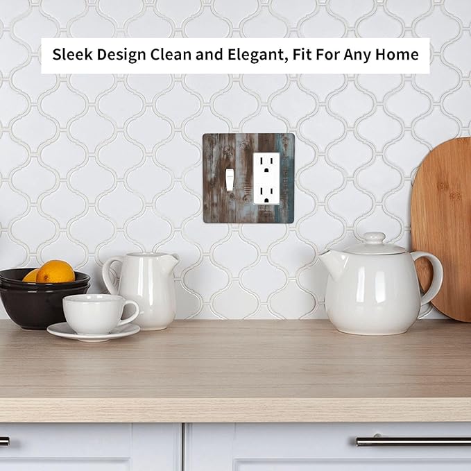 Vintage Blue Brown Wood Grain Outlet Covers 1 Toggle 1 Rocker Combination Electrical Switch Plates Light Switch Cover Plate Decorative Wall Plate for Bedroom Farmhouse Decor