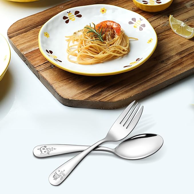 LIANYU Kids Silverware Set 12 PCS, Toddler Utensils Set Includes 6 Toddler Spoons and 6 Forks, Stainless Steel Silverware for Kids, Children Flatware Cutlery for Self-Feeding, Dishwasher Safe