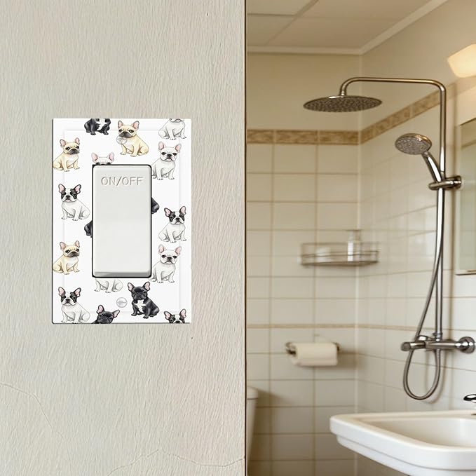French Bulldog Watercolor Single Rocker Switch Cover - 1-Gang Standard US Size Playful Frenchie Puppy Light Switch Covers, Chic Pattern for Pet Owners Decor