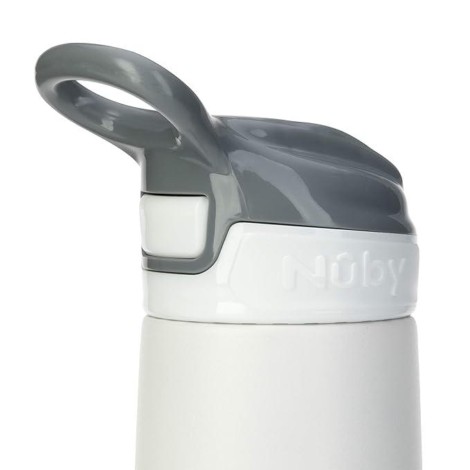 Nuby Thirsty Kids No Spill Flip-It Reflex Stainless Steel Travel Cup or Water Bottle - 10 Oz - 18+ Months - White - Back to School Essentials