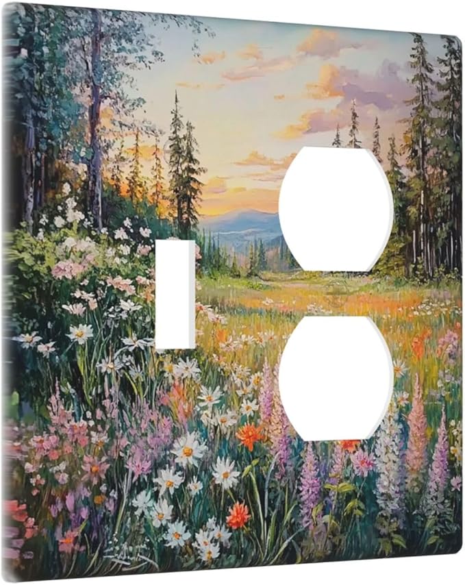 Wallplates Floral Landscape Rustic Nature Wildflower 1 Toggle 1 Duplex Switch Plate Electrical Gfci Faceplate Decorative Light Switch Covers For Bed Room Living Room Decor