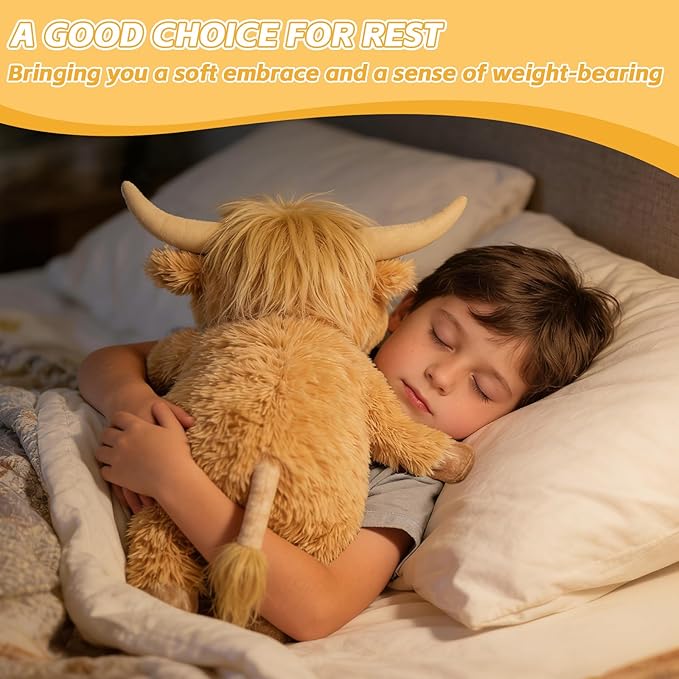WDXDSOB Weighted Highland Cow Stuffed Animals, 4.2 Lbs Weighted Highland Cow Plush for Kids & Adults, 21.6 Inch Large Cattle Pillow Toy Gift for Christmas Birthday Gift