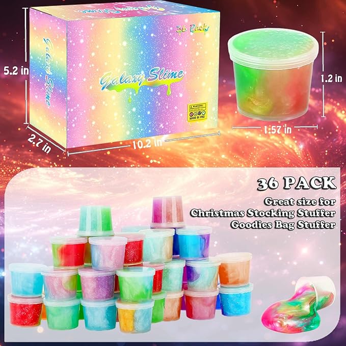 Slime Party Favors, 36 Pack Galaxy Slime Pack, Pretty Stretchy, Non-Sticky Slime Kit for Girls Boys Kids Christmas Stocking Stuffer, Goodie Bag Stuffer, Easter Basket Stuffers,Classroom Reward