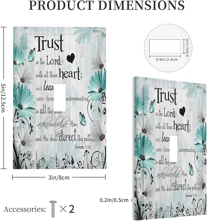 Rustic Teal Daisy Bible Verse Wooden Inspirational Quote Decorative Light Switch Cover 1 Gang Single Toggle Device Electrical Faceplate Switchplates Decorator Outlet Wall Plate for Bedroom Living Room
