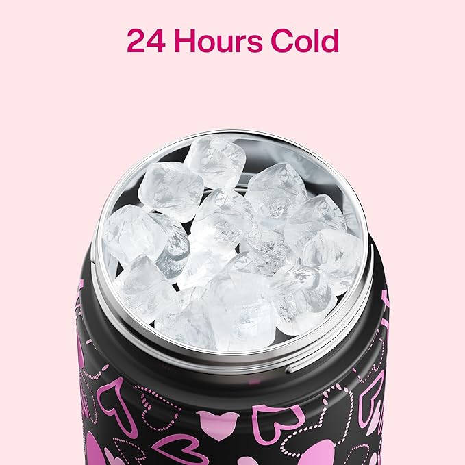 ENCOOL Valentine's Day Insulated Water Bottle with Straw Stainless Steel Water Bottle, Leak-Proof, BPA-Free, Keeps Cold for 24 Hours for Sports, Travel, School (26 oz, Sweet Hearts Violet x Black)
