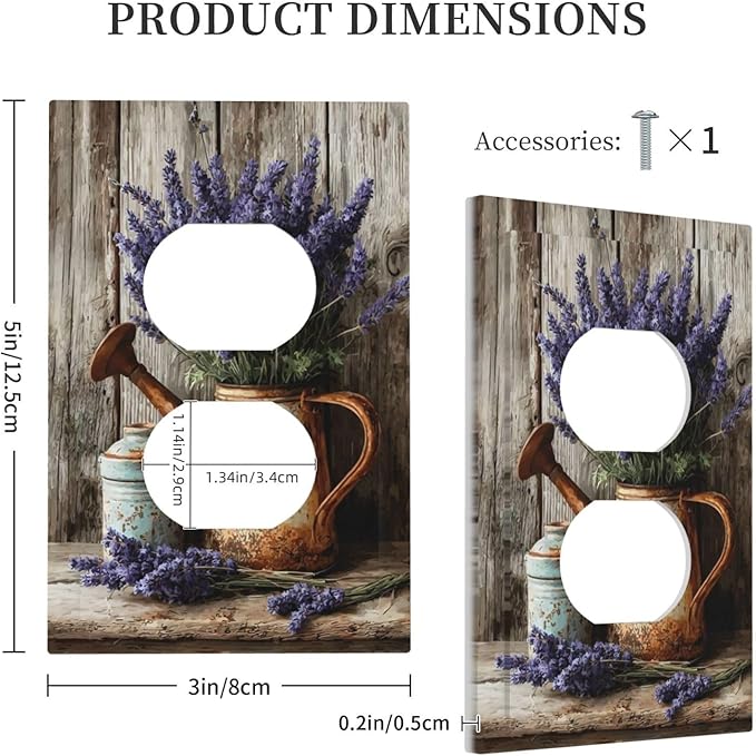Rustic Flowers Lavender Purple Floral Oil Painting Outlet Covers 1 Gang Duplex Light Switch Cover Decorative Switch Plates Electrical Receptacle Faceplate Wall Plate for Farmhouse Bedroom Decor