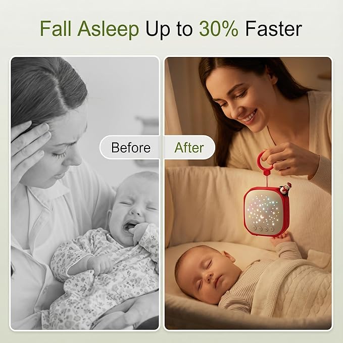 Portable Sound Machine for Baby Sleep Aid Relaxation | White Noise Machine with Star Projector | Calm Soother Music Sound with Hook for Nursery, Travel, Bedroom,Christmas Holidays Gifts (Penguin)