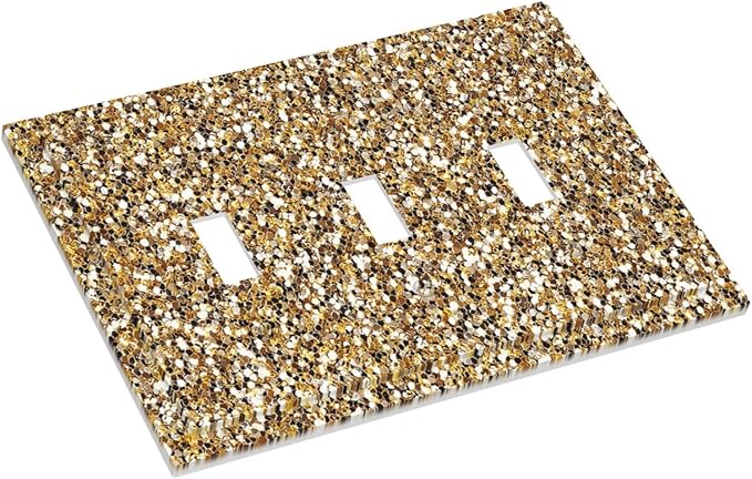 Decorative Light Switch Cover Plate Gold Glitter Sequins 3 Gang Wall Plate Triple Toggle Switch Plate Covers Electrical Outlet Cover for Bedroom Cabin Decor