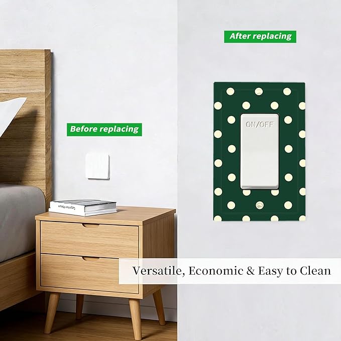 Hunter Green Polka Dot Single Rocker Switch Cover - 1-Gang Standard US Size Retro Preppy Light Switch Covers, Vintage Emerald Dot for All Room Home Decor